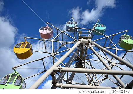 A colorful ferris wheel against a blue sky A colorful ferris wheel against a blue sky 134340422
