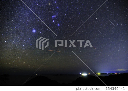 Geminids Meteor Shower, Orion, and Canopus 134340441