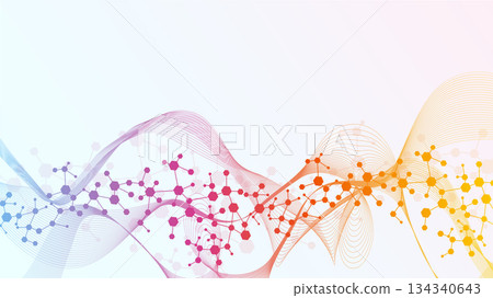 Molecular structure DNA, atom, neurons. Medical, technology, chemistry, science background. Science concept for your design. Connected lines with dots. Vector illustration. 134340643