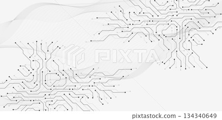 Motherboard digital abstract background. AI circuit board technology texture design. Semiconductor and computer processor on tech banner template concept. Vector illustration 134340649