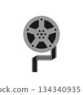 Film reel with folded film strip. Cinema symbol. Filmmaking equipment icon. Vector illustration 134340935