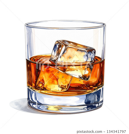 威士忌酒杯水彩插圖 134341797