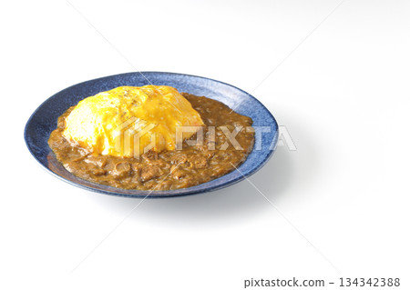Omelet curry rice photographed on a white background 134342388