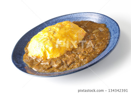 Omelet curry rice photographed on a white background 134342391