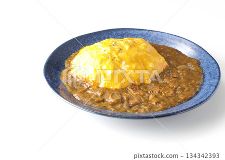 Omelet curry rice photographed on a white background Omelet curry rice photographed on a white background 134342393