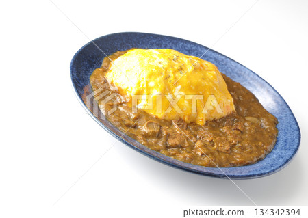Omelet curry rice photographed on a white background 134342394