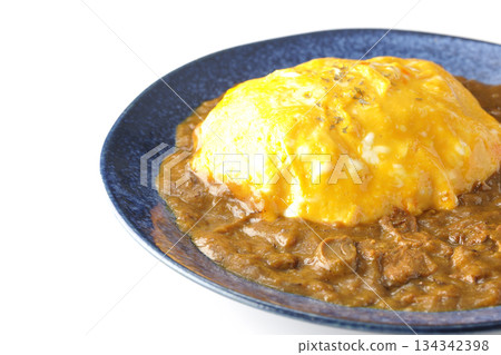 Omelet curry rice photographed on a white background 134342398