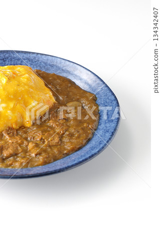Omelet curry rice photographed on a white background 134342407