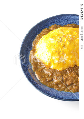 Omelet curry rice photographed on a white background 134342415