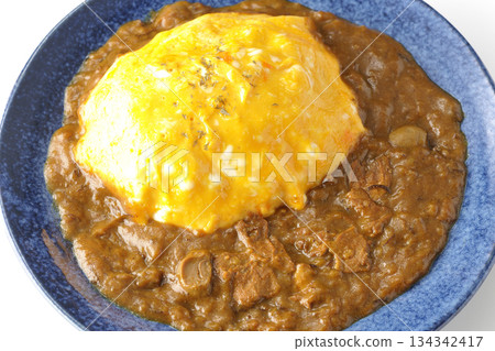 Omelet curry rice photographed on a white background Omelet curry rice photographed on a white background 134342417