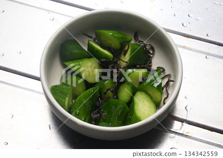 Cucumber and salted kelp with sesame oil Cucumber and salted kelp with sesame oil 134342559