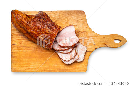 smoked pork close-up on a white smoked pork close-up on a white 134343090