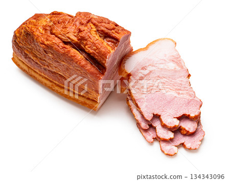 smoked pork close-up on a white smoked pork close-up on a white 134343096