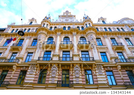 Jugendstil (Art Nouveau) architecture in the Old Town of Riga, Latvia 134343144