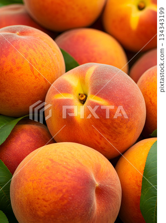 Fresh Ripe Peaches Close Up Full Frame 134343199