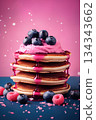 Pancakes with blueberry fruit and jam. Ai Generative 134343662