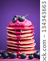 Pancakes with blueberry fruit and jam. Ai Generative 134343663