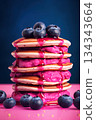Pancakes with blueberry fruit and jam. Ai Generative 134343664