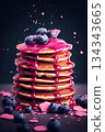 Pancakes with blueberry fruit and jam. Ai Generative 134343665