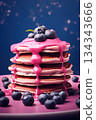 Pancakes with blueberry fruit and jam. Ai Generative 134343666