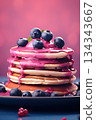 Pancakes with blueberry fruit and jam. Ai Generative 134343667