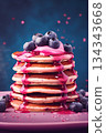 Pancakes with blueberry fruit and jam. Ai Generative 134343668