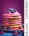 Pancakes with blueberry fruit and jam. Ai Generative 134343669