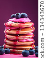 Pancakes with blueberry fruit and jam. Ai Generative 134343670