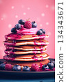 Pancakes with blueberry fruit and jam. Ai Generative 134343671