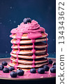 Pancakes with blueberry fruit and jam. Ai Generative 134343672