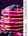 Pancakes with blueberry fruit and jam. Ai Generative 134343674