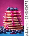 Pancakes with blueberry fruit and jam. Ai Generative 134343675
