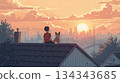 Lo-Fi Sunset Cityscape with Boy and Corgi on Roof 134343685
