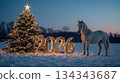 White Horse with Christmas Tree and numbers 2026 134343687