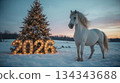 White Horse with Christmas Tree and numbers 2026 134343688