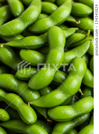 Fresh Green Edamame Beans Close Up Background 134343824