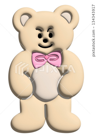 Illustration of smiling teddy bear in 3D for model, merchandise, cartoon character, comic, emoji, mood, emotion, emotion, feeling, zoo, souvenir shop, pin, animal brooch, sticker, bear face shape 134343917