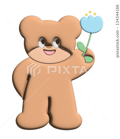 Inflated 3D of teddy bear holding tulip flower for model, merchandise, cartoon character, comic, mascot, mood, emotion, feeling, zoo, souvenir shop, animal brooch, sticker, art toy, kid doll, standee Inflated 3D of teddy bear holding tulip flower for model, merchandise, cartoon character, comic, mascot, mood, emotion, feeling, zoo, souvenir shop, animal brooch, sticker, art toy, kid doll, standee 134344166