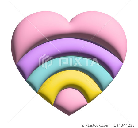 Inflated 3D rainbow heart for Valentine's Day, sticker, merchandise, fabric, decoration, love icon, campaign badge, sign, symbol, women empowerment, girl power, pin, cute patch, brooch, Pride Month Inflated 3D rainbow heart for Valentine's Day, sticker, merchandise, fabric, decoration, love icon, campaign badge, sign, symbol, women empowerment, girl power, pin, cute patch, brooch, Pride Month 134344233