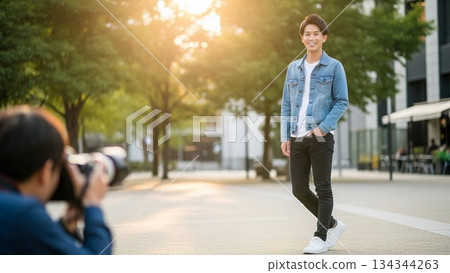 年輕男子正在拍攝個人照片 134344263