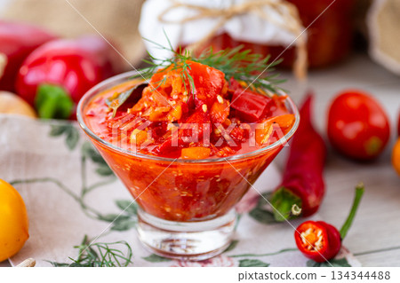 Traditional salad of red sweet peppers 134344488