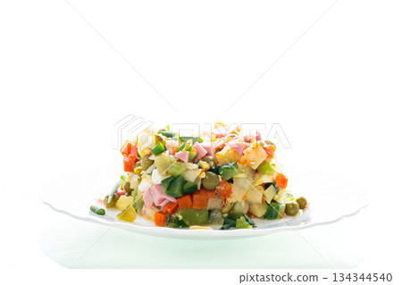 Festive Olivier salad for holiday family celebration 134344540