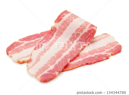 Raw Pork Belly Slices Isolated on White Background 134344780