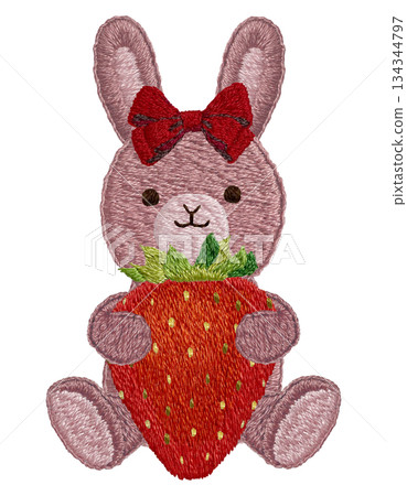 【草莓兔子毛絨玩具】手工刺繡插畫材料 134344797