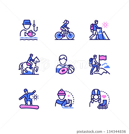 Hobbies and leisure - set of line design style icons Hobbies and leisure - set of line design style icons 134344836
