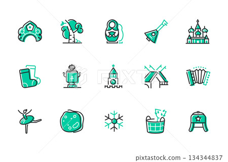 Russian culture - set of line design style icons Russian culture - set of line design style icons 134344837