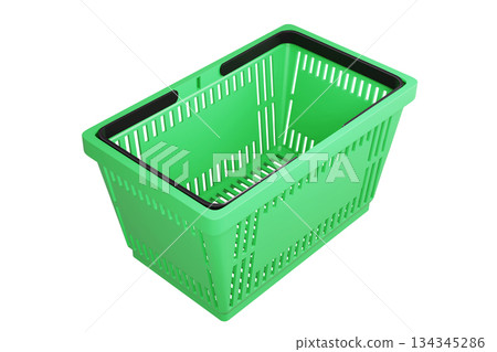 Plastic shopping basket on isolated background. Store empty basket. Supermarket shopping cart. 3d rendering. Plastic shopping basket on isolated background. Store empty basket. Supermarket shopping cart. 3d rendering. 134345286