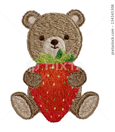 【草莓與泰迪熊】手工刺繡插畫材料 134345306