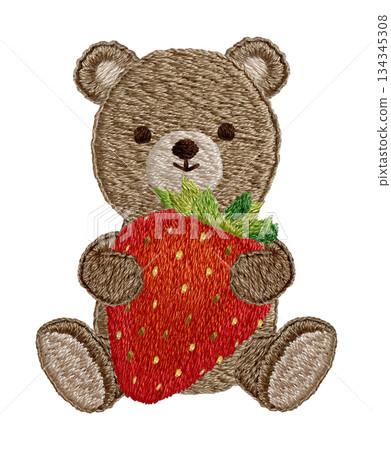 [Strawberry and Teddy Bear] Hand-embroidered illustration material 134345308