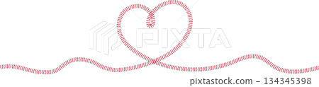 Baseball heart shape lined by red stiches. Baseball sport game heart symbol. Baseball heart shape lined by red stiches. Baseball sport game heart symbol. 134345398